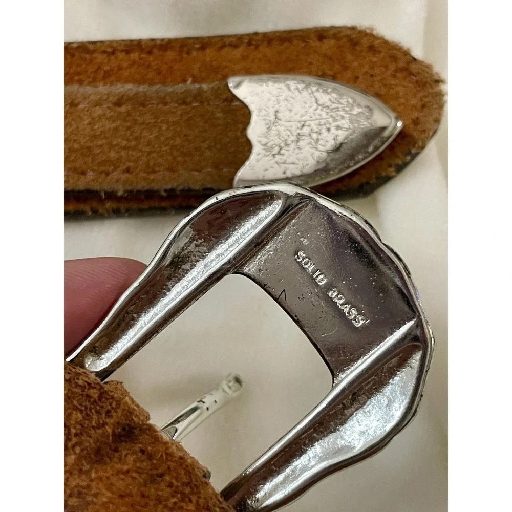 Lytone Belt Mens 32 Brown Leather Western Brass Buckle Needlepoint USA